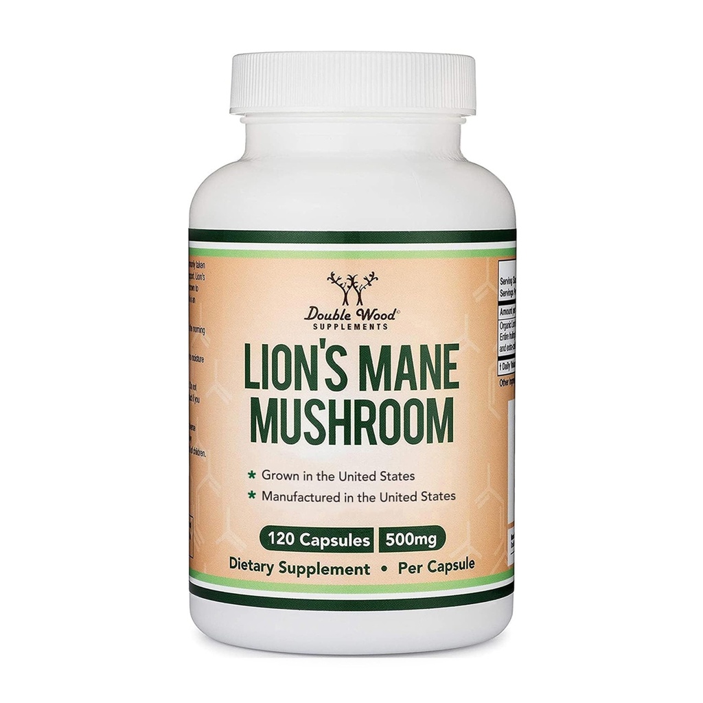 Capsules biologiques de champignons de la Mane de Lions (120 Count), pour Focus Support et Immune Health, tiers testés et cultivés aux États-Unis - par Double Wood