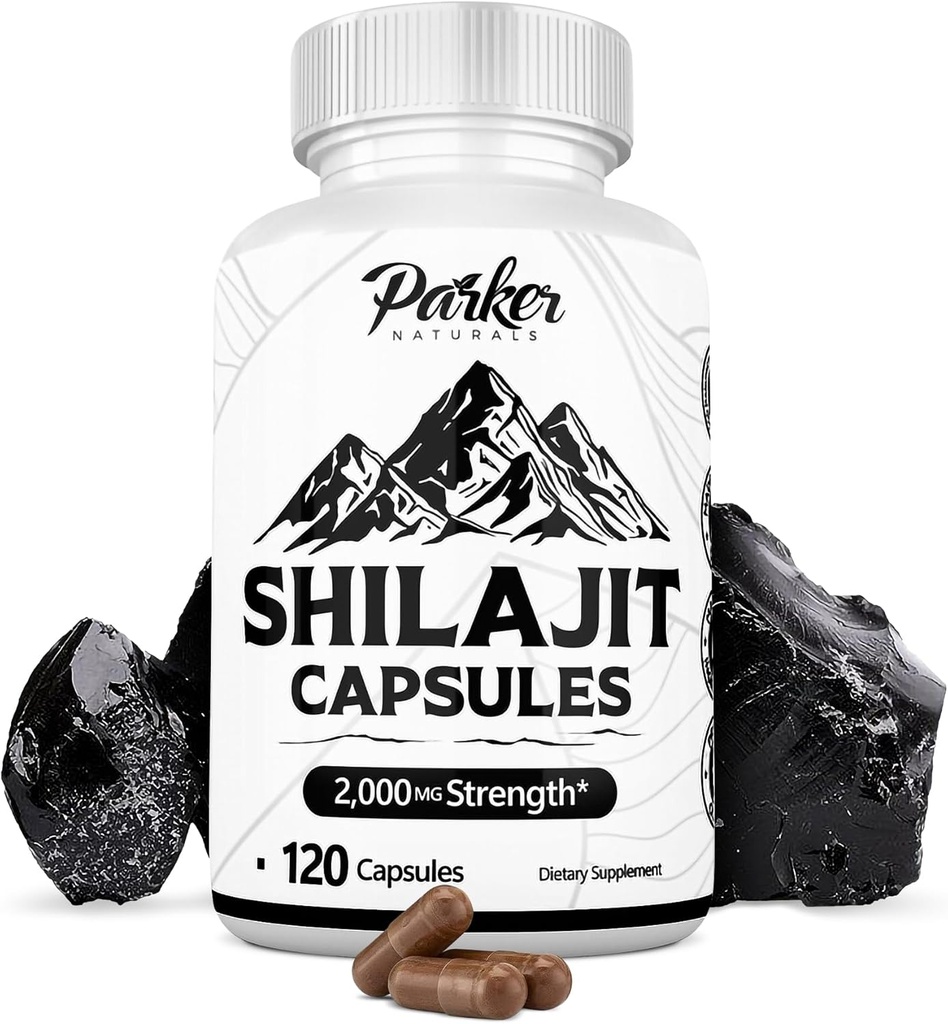 Parker Naturals Pure Himalayan Shilajit Capsules, 2000 mg Strength Shilajit Resin and Fulvic Acid Supplement, Vegan and Gluten-Free Capsules, 120 Count