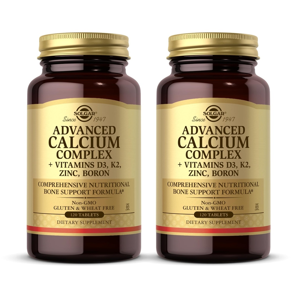 Solgar Advanced Calcium Complex - 120 tabletten, Verpakking van 2 - met zink, boron, vitamine D3 & K2 - Non-GMO, glutenvrij, zuivelvrij - 60 porties totaal