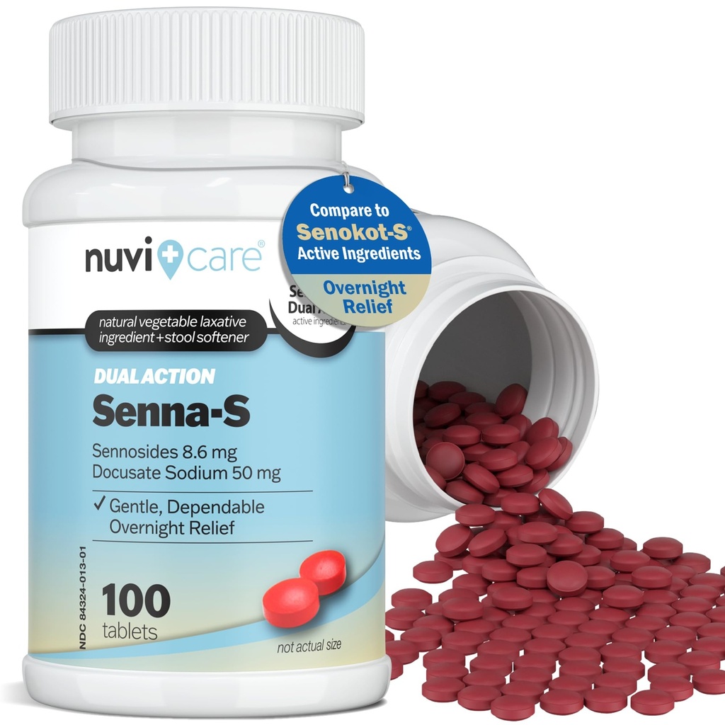 Senna Plus Laxative Stool Softener - Docusaat Natrium (50 mg) Stool Softener met Stimulant Laxative Sennosiden (8.6 mg) - Vergelijk met Senokot-S voor Occasional Constipatie Relief* (100 tabletten)