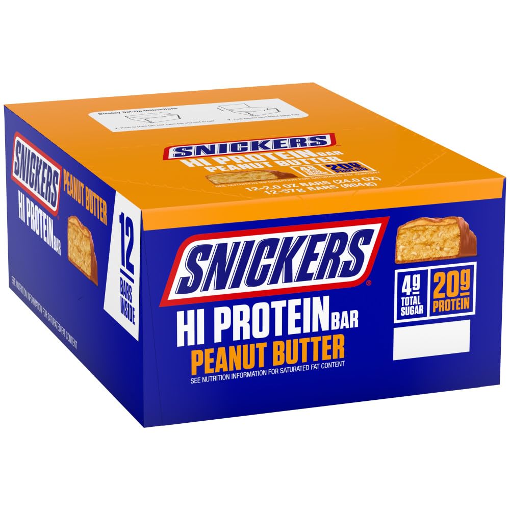 SNICKERS Hi Protein Bar - Peanut Butter & Caramel, 2,0 oz, Pack of 12, High Protein, Gezond voor volwassenen