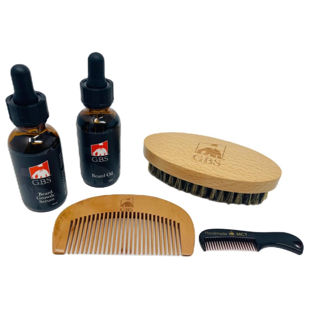 G.B.S All Natural Baard Grooming Set - Inclusief houten baard Comb, Travel Baard Brush, en snor Comb - Perfect voor elke haartextuur