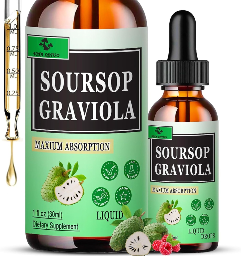 Soursop Leaves 1500mg Soursop Fruit 500mg - Soursop Liquid Drops for Cell Support for Women & Men - Soursop Bitters Liquid for Immune Support & Digestive Health - Soursop Graviola Complex Supplements