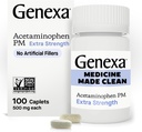 Genexa Clean Acetaminophen PM 500mg Extra sterkte, Verf Vrije pijn Reliever, Nacht slaaphulp, Koortsreducer, 0% Kunstmatige Additieven, Verlicht Hoofdpijn, Rugpijn, Kleine Artritis Pijn, 100 tabletten