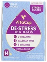 Destress Herbal Tea Bags by VitaCup, Relax & Chill w/Chamile, L-Theanine, Valeriaan Wortel & B Vitaminen, Cafeïne Gratis Wellness Thee Sachet Bag, 14 ct