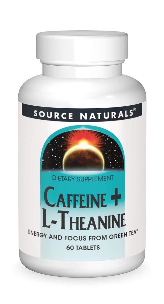 Bron Naturals Cafeïne + L-Theanine, Energie en Focus Ondersteuning van groene thee* - 60 tabletten