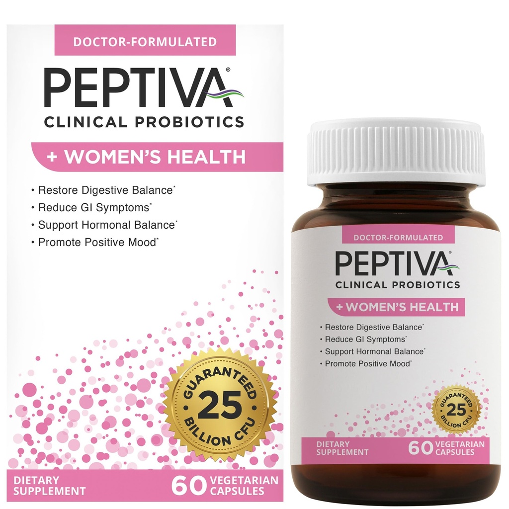 Peptiva Probiotiques pour la santé des femmes - Soutien probiotique et digestif pour les femmes, 25 milliards CFU, Probiotique multi-train, Lactobacillus Acidophilus, Bifidobacterium - 60 capsules végétariennes