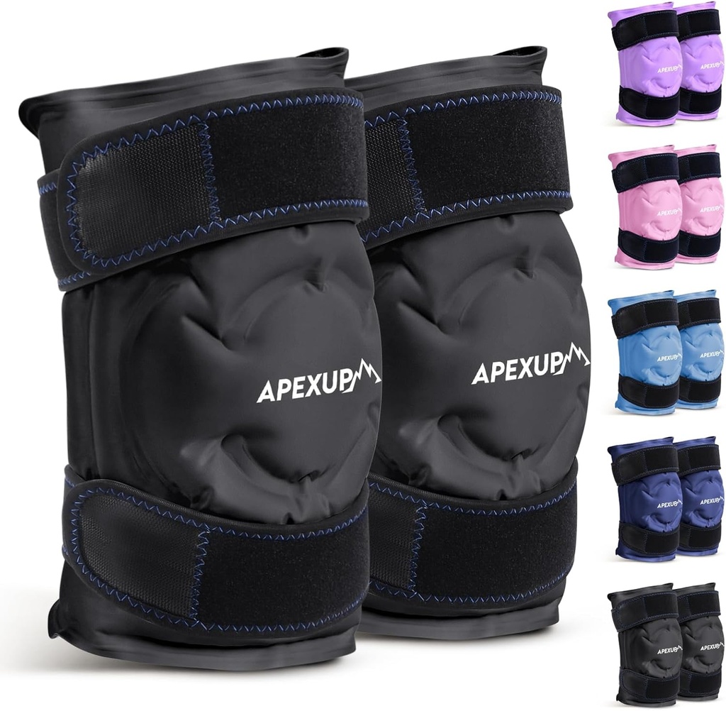 APEXUP Ice Pack voor Kniepijnverlichting, Grote Herbruikbare Wrap Na Chirurgie, Flexibele Gel Cold Pack voor Verwondingen, Pijnverlichting voor Rug, Schouder, Elbow, Enkel en Leg (Zwart, XXL, 2PK)