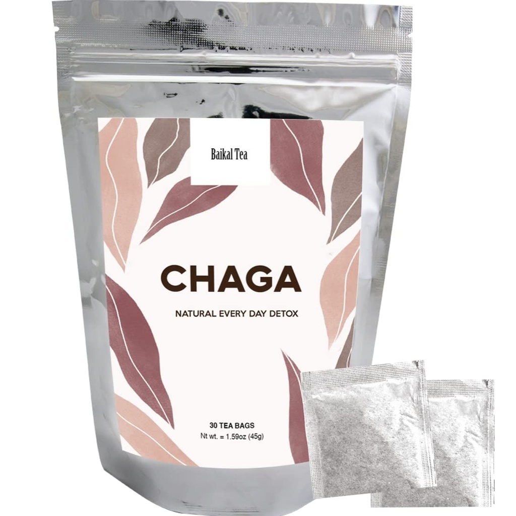 Chaga Thee - 100% Wild Siberische Berk Chaga Paddo - Biologische - 30 ongeroosterde theezakjes - Pure Geen Additieven - Natuurlijke Detox en Digestieve Ondersteuning - Hand-Picked by Baikal Tea