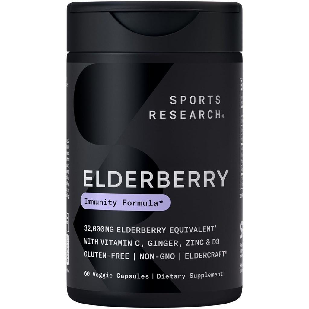 Sportonderzoek Zwarte vlierbes met zink, vitamine C, & vitamine D, Immune Support Supplement voor volwassenen, 60 capsules