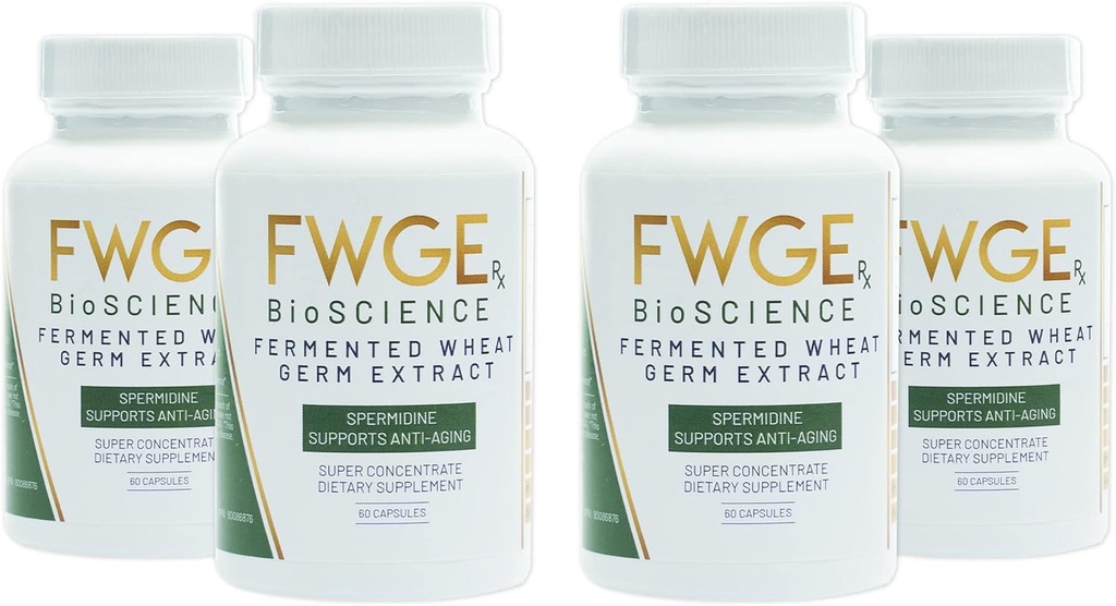 Spermidine Duurzaamheid en Cellular Health - Gefermenteerde tarwekiemextract, Autofaaginductor, Holistische, Niet-GGO, Glutenvrij, Suikervrij, Veganistisch, Antioxidant, Natuurlijke, 240 Capsules (4 Flessen)