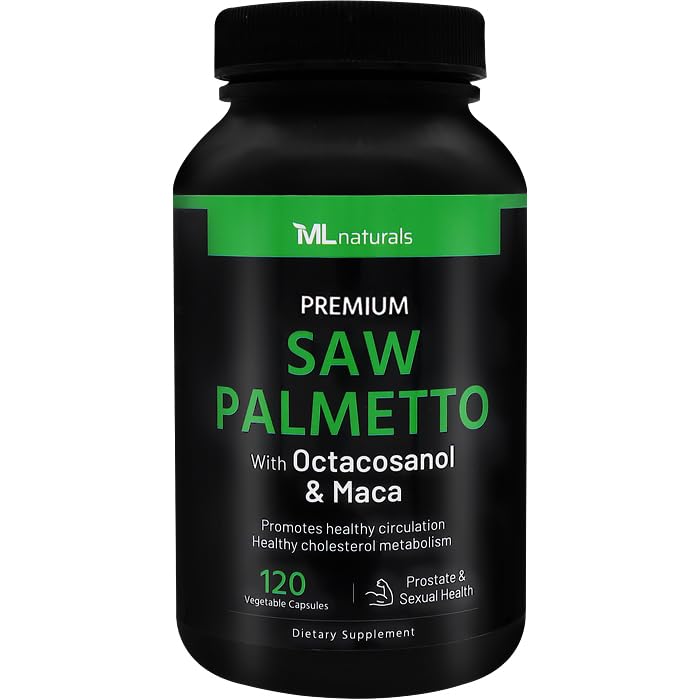 ML Naturals Saw Palmetto 1000 mg 120 Vegan Capsules. 3 in 1. Premium kwaliteit met Octacosanol & Maca. Prostaat, urinaire gezondheid, Circulatoire gezondheid, natuurlijke energisator, NSF-gecertificeerd en cGMP-compliant