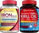 Recepten voor artsen Iron Bisglycinate & Krill Oil Bundle, Blood & Energy Support, Joint, Brain and Eye Health Support, No Gluten, Probiotica (60 Capsules) & Krill Oil (60 Softgels)