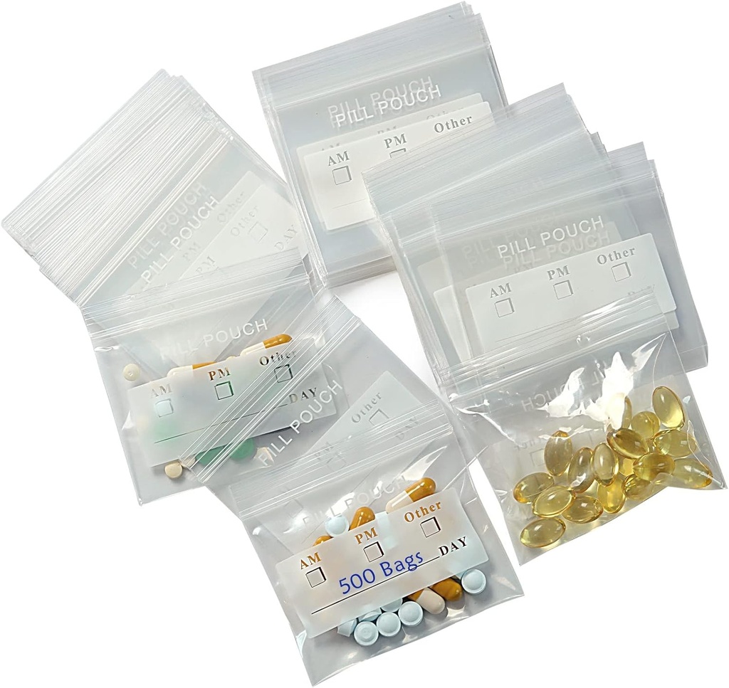 500 Packs 6 Sacs à Pilosité Sturdy Mil BPA Pochettes sans pilules 3 x 2,75 pouce Portable léger Poids Handy Petit Ziplock Sacs en plastique pour organisateur de pilules de voyage, bijoux et pièces de petit artisanat et facile à utiliser