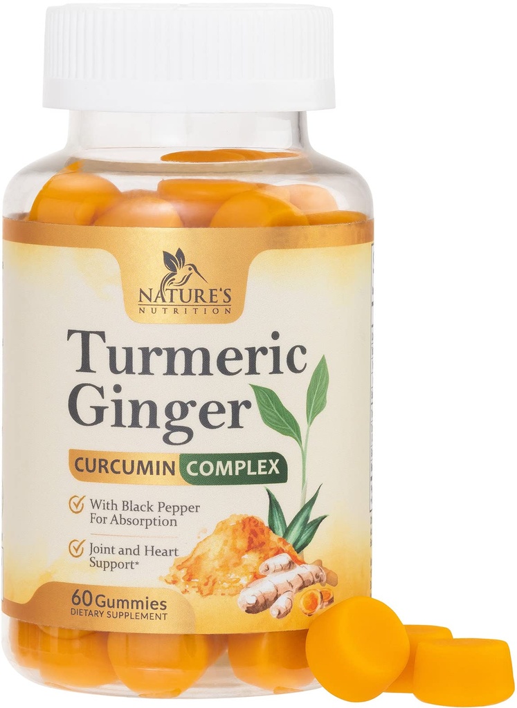 Gummies de supplément curcumin curcumin curcumin - 95% Curcuminoides avec curcuma et gingembre, poivre noir pour la meilleure absorption, soutien de joint végétalien de la nature, non-OGM, sans gluten, goût de pêche savoureux - 60 Gummies