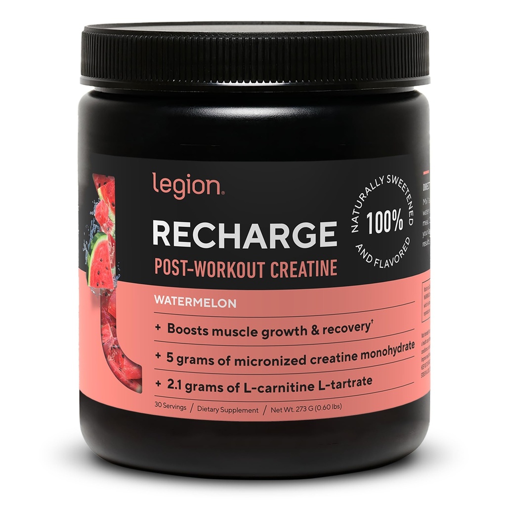 LÉGION Supplément de recharge après l'entraînement - Tous les muscles naturels Builder & Recovery Drink avec micronize créatine monohydraté. Adouci naturellement et aromatisé, sûr et sain (Melon d'eau, 30 servir)