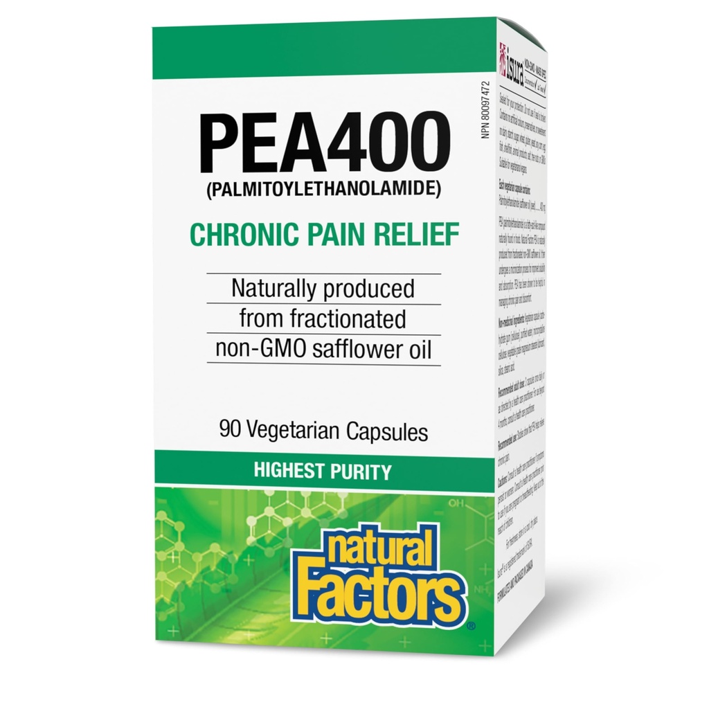 Natural Factors PEA400 - Pure Palmitoylethanolamide for Relief - Supports Nervous System & Occasional Discomfort - Non-GMO - 90 Capsules (90 Servings)