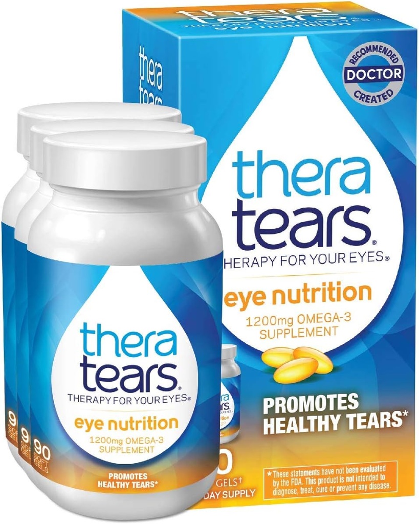 TheraTears 1200mg Omega 3 Supplement voor Eye Nutrition, Biologische Vlaszaad triglyceride Visolie en Vitamine E, 90 Tellen (pakket van 3)