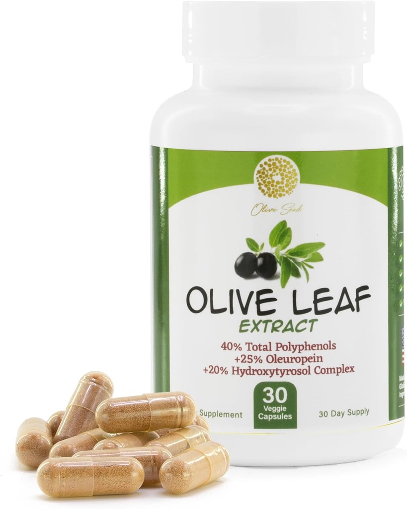 Olive Leaf Extract - 500mg - Supplement gestandaardiseerd tot 25% Oleuropein - 20% Hydroxytyrosol - 40% Polyfenolen - Non-GMO + Glutenvrij + Zuivelvrij + Sojavrij + Veganistisch (30 Capsules)