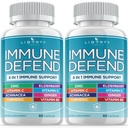 8 in 1 Immune Defense Support, Immunity Vitamines Supplement Booster met zink 50mg, vitamine C Vlierbessen Vit D3 5000 IE, Kurkuma Curcumin & Gember, Echinacea - Allergie Relief voor kinderen Volwassenen (2 Pack)