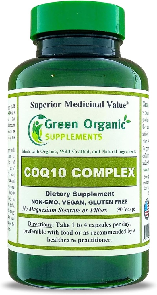 Green Organic Supplements Coq 10 Complex, Ubichinon, 90 VCaps, High Absorbable, Non-GMO, Glutenvrij (Single)