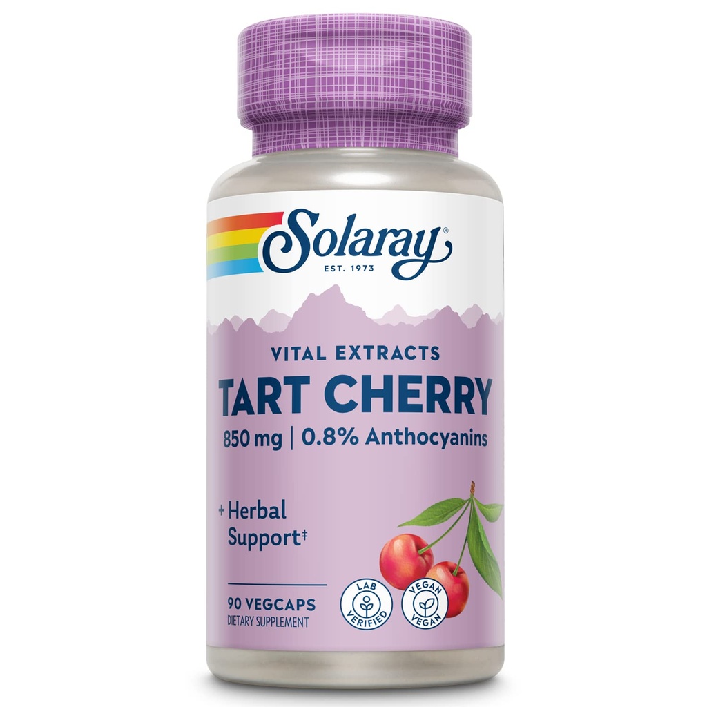 SOLARAY Tart Cherry Capsules 850mg van Tart Kersen - met 0,8% Anthocyanins Plus Ellagic Acid - Wellness Ondersteuning - Handig alternatief voor Tart Cherry Juice - Vegan, 60-Day Garantie, 45 Serves