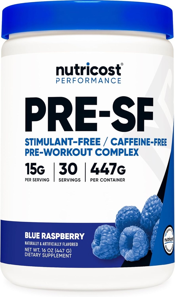 Nutricost Stimulant Gratis pre-workout, 30 porties (blauwe framboos) - Cafeïnevrij, non-GMO, glutenvrij