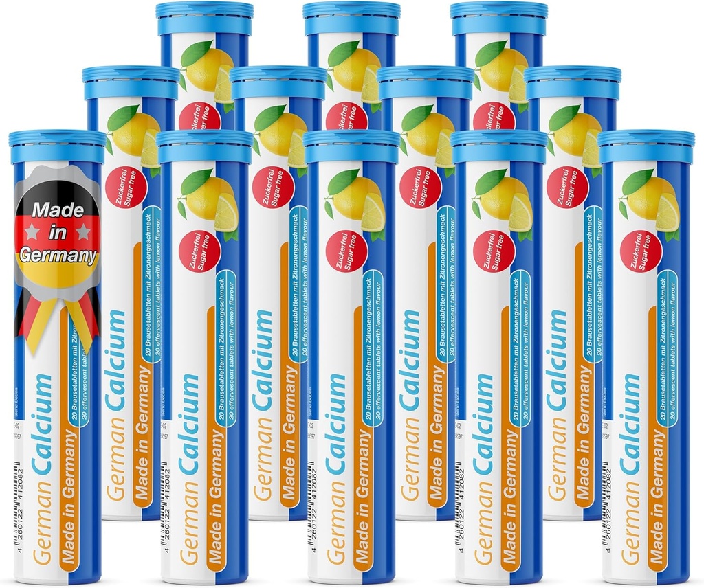 T&D German Calcium 500 mg - 240 comprimés effervescents à boisson végane - Lime citron - Fabriqué en Allemagne