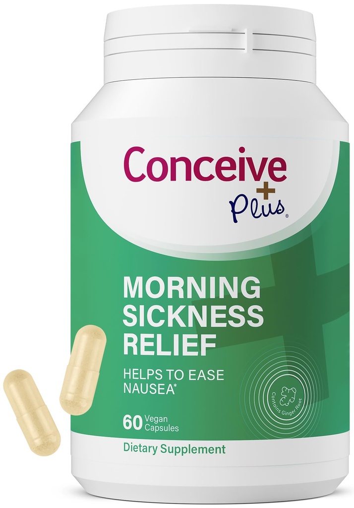 CONCEIVE PLUS Ochtendziekte verlichting - Pure gedroogde gemberpoeder - Verlichting van misselijkheid, beweging en maag Ongemak tijdens de zwangerschap - essentieel voor het verwachten van moeders - niet-GMO - 60 Vegan Capsules