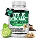 Citrus Bergamot Supplément 1500mg - 25:1 Bergamot Extrait pour soutenir la santé globale, système immunitaire, Potent Antioxydant Haute Absorption Vegan Naturel Non-OGM pour les hommes Femmes, 90 Capsules