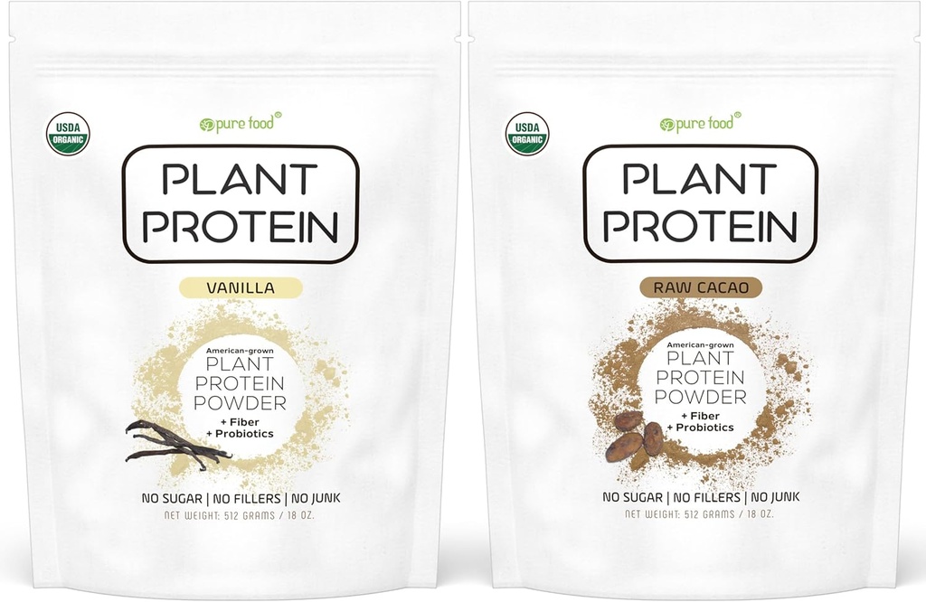 Pure Food: Poudre de protéines à base de plantes avec des probiotiques biologique, propre, tout naturel, végétalien, végétalien, complément alimentaire complet Superfood sans additifs