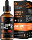 Liquid Vitamin D3 K2 10000 ie & 200 mcg - Vitamine D met MK7 Vitamine K2 druppels - Botdichtheid & hart ondersteuning Liquid Vitamins for Women & Men, High Absorptie Vit K2 D3 Vitamine Supplement - 2 fl oz