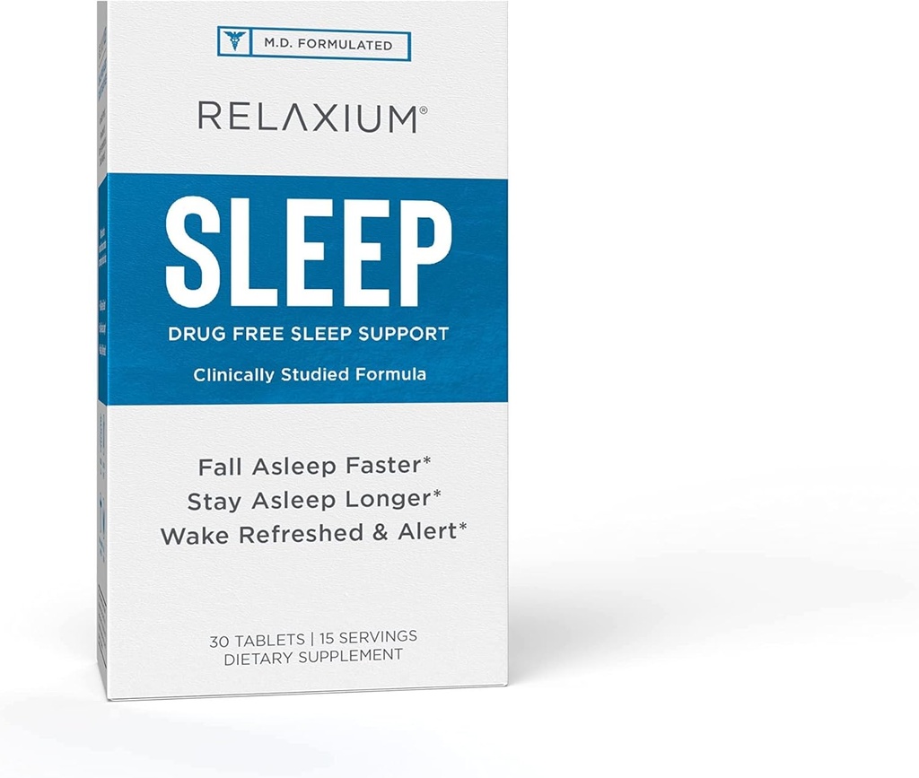 Relaxium slaaphulp, 15 porties, Non-Habit vorming, Dieetsupplement voor betere slaap, Drug-vrij, Stress Relief, met Magnesium, Melatonine, GABA, Kamille, Made in USA (30 tabletten)