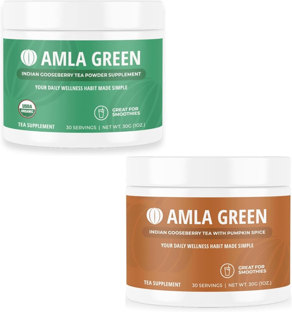 Amla Powder & Green Tea Superfood Supplement met Indiase kruisbessen en pompoenspis, biologisch, Veganistisch, 30 Servers SKU: GB-HB-30