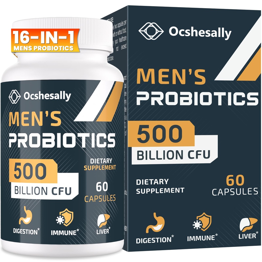 Probiotica voor mannen, 500 miljard CFU & 12 strains Mens probiotic, with Turmeric, Cranberry, Goji - Probiotica for Digestief Health, Gut, Immune & Bloating, Prostate & Urinary Tract Health, 60 Capsules