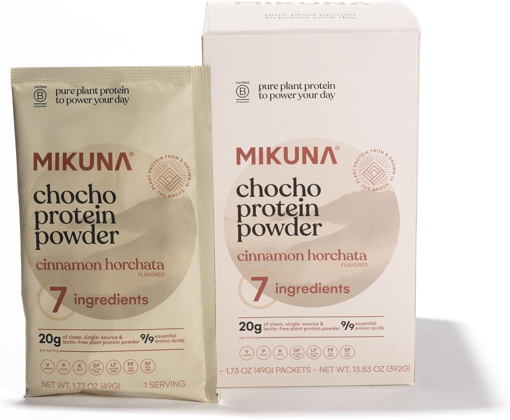 Mikuna Chocho Superfood Proteïne, Plant-Based Proteïne Poeder - Veganistisch, Glutenvrij, 3g Net Carbs of Minder, en Bio beschikbaar, Niet-Isolaat (8 Servers, Kaneel Horchata)