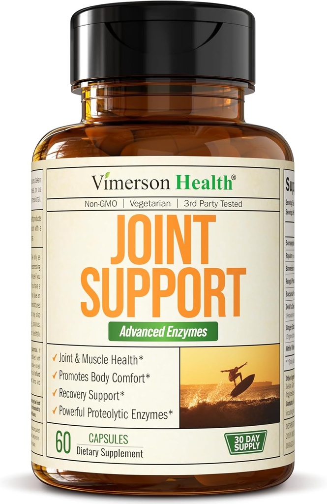 Joint Support Supplement with Bromelain, Serrapeptase & Papaya Enzymes - Proteolytic Enzymes for Digestion & Recovery - Digestive Enzyme & Joint Complex for Men & Women - 60 Delayed Release Capsules