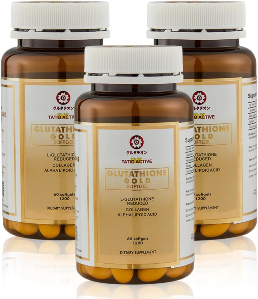 Gemaakt in Japan Advanced Gold Glutathion Capsules met Collageen, Vitamine C, en Antioxidanten Supplement voor Radiante, Youthful-Looking Skin, Collageen Production & Even Skin Tone 3 Flessen
