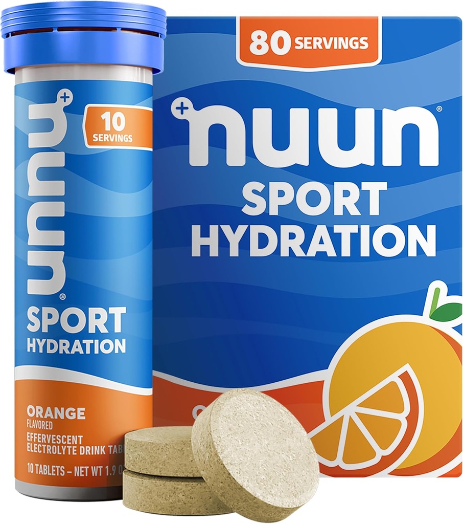 Nuun Sport Electrolyt tabletten met Magnesium, Calcium, Kalium, Chloride & Natrium, Glutenvrij & Veganistisch, Oranje, 8 Pack (80 Servings Totaal)