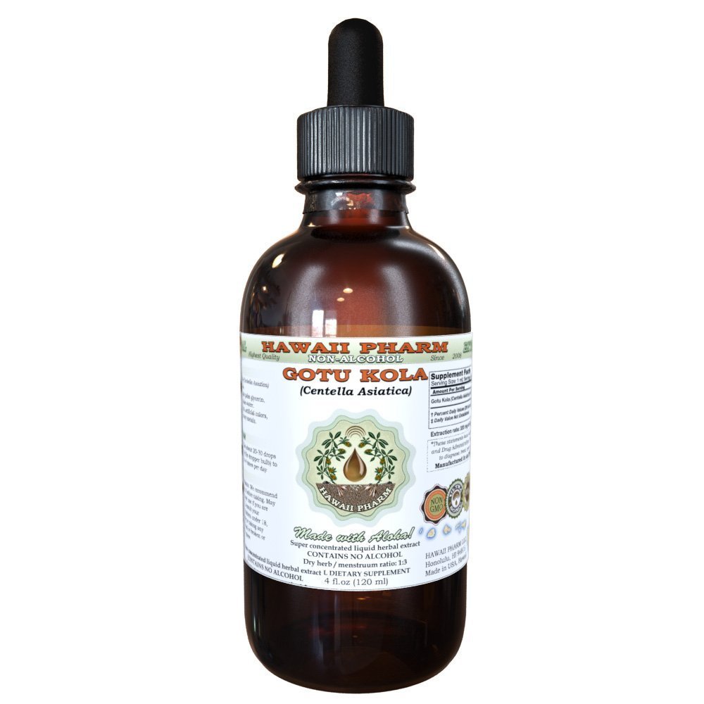 Gotu Kola Extrait liquide sans alcool, Gotu Kola biologique (Centella Asiatica) Feuille séchée Glycérite Hawaii Pharm supplément naturel à base de plantes 2 oz