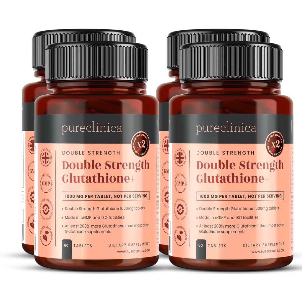Glutathione 1000mg x 240 Tablets (4 Bottles of 60)- w/500mg Glutathione, 300mg ALA, and 200mg VIT C per Tablet