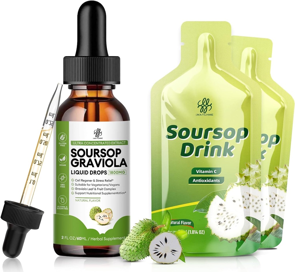 iMATCHME Soursop Graviola goutte liquide, Soursop boisson pour le soutien cellulaire et la régénération, Immune Boost, Digestion