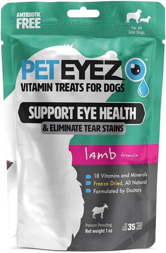 PetEyez Tear Stain Remover Vitamine Treats for Dogs - Ondersteuning Eye Health & Reduce Jeuk & Tear Stain Buildup - 100% natuurlijke hond Treats with Superfoods, Antioxidants & Nutrients - Lamsmaak - 1oz