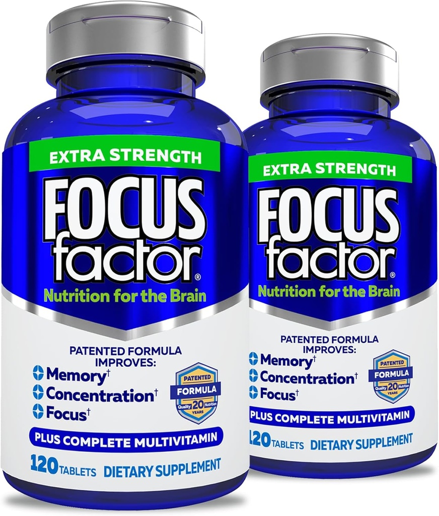 Focus Factor Volwassenen Extra sterkte, 120 Graaf- Hersensupplement voor geheugen, concentratie, focus - DMAE, vitamine D, DHA-hersengezondheidssupplement 