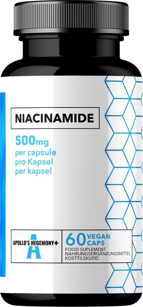 APOLLO'S HEGEMONY Vitamine B3 (Niacinamide) 500mg - 60 Capsules - 2 maanden voorziening voor verbeterd metabolisme en zenuwfunctie - dieetsupplement