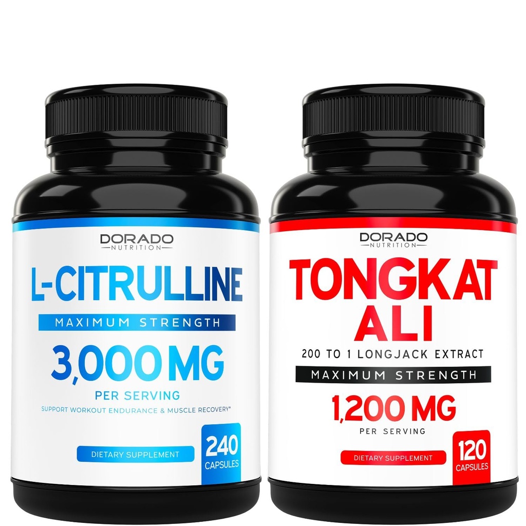 L Citrulline 3000mg Supplément (240 Nombre) L Arginine et pilules à oxyde nitrique - Tongkat Ali pour hommes 1200mg 200 à 1 Extrait - (120 Nombre) Support Force, Conduite et Performance Athlétique - Vegan & USA Made