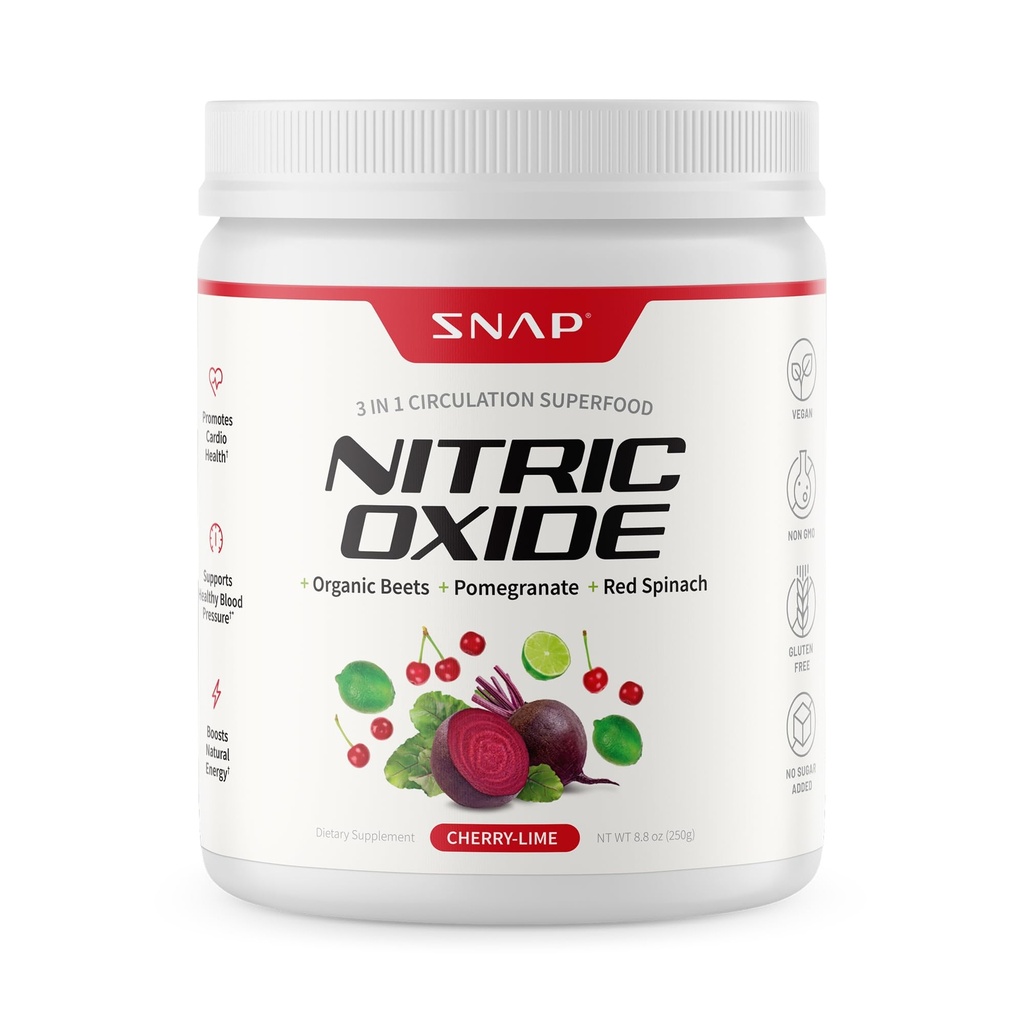 Suppléments de snap Race de betterave biologique poudre d'oxyde nitrique - soutient l'énergie et la circulation saine, 8,8 oz (30 portions, 1 mois d'approvisionnement), chaux cerise
