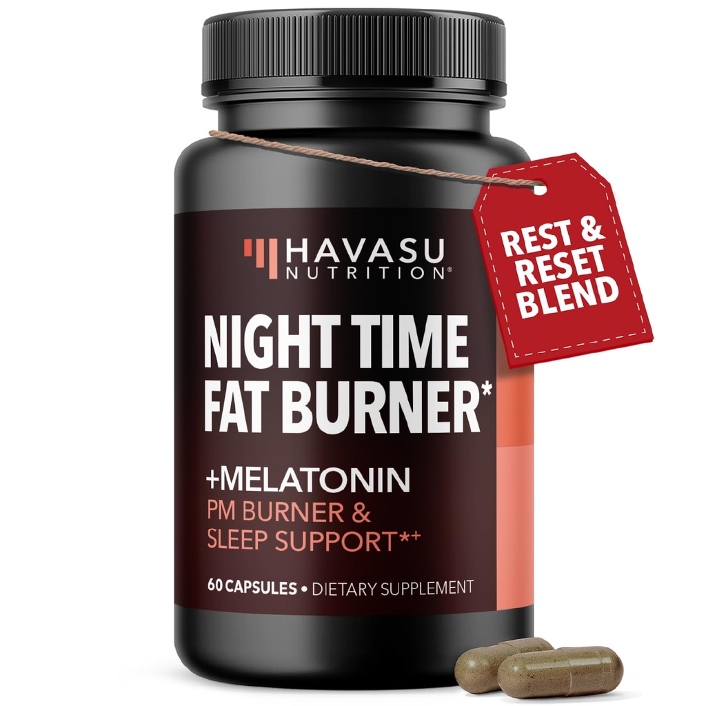 Night Time Fat Burner Capsules voor mannen en vrouwen - Appetite Suppressant voor gewichtsverlies met witte nierbean - 60 Telling - Metabolisme Booster met melatonine voor slaapondersteuning - 2-maand levering
