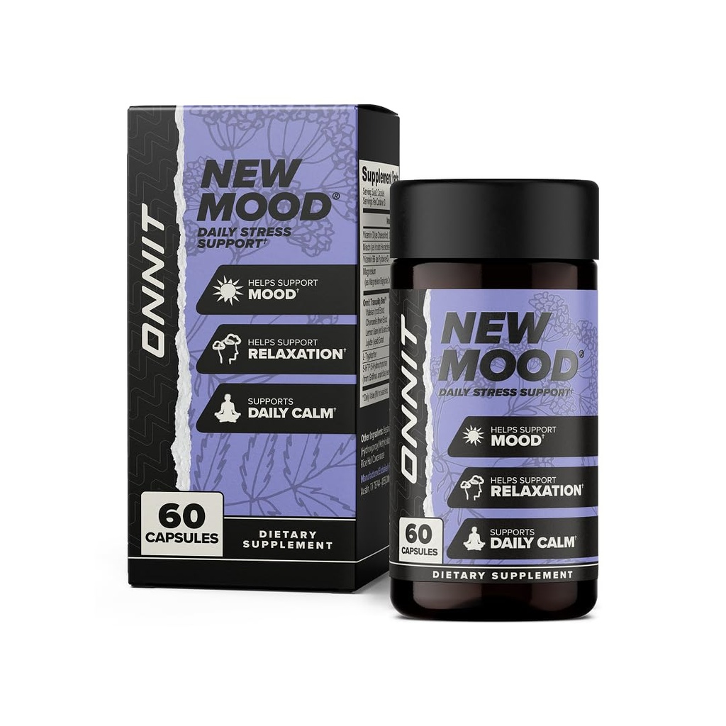 ONNIT New Mood Daily Stress Support Capsules, IgenTM Non-GMO Tested, Sleep and Mood Support Supplement for Men and Women, Daily Stress Management Capsules, 60 Tellen