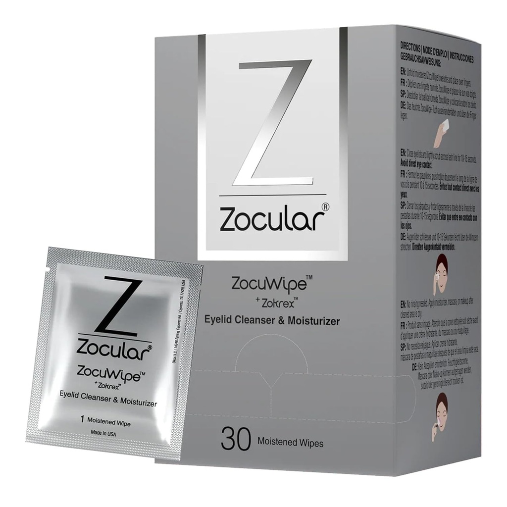 Zoculaire - Zocuwipe Wipes de paupières avec complexe naturel d'okra - Nettoyant des paupières et tampons hydratants - Wipes nettoyant les paupières - Traitement de la blepharite - 40ct